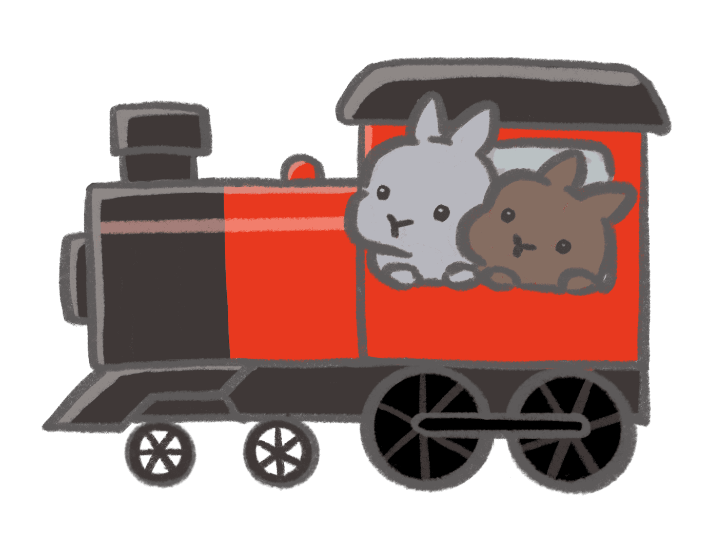 汽車に乗ったグレーと茶色のうさぎさん