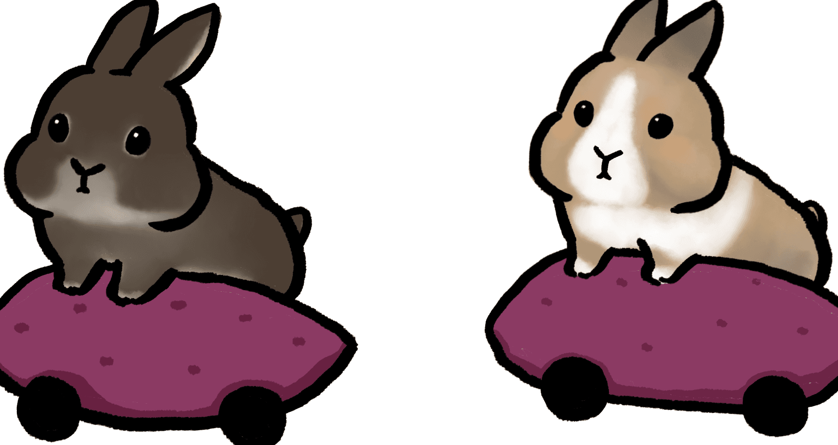 さつまいもカーに乗る二羽のうさぎ