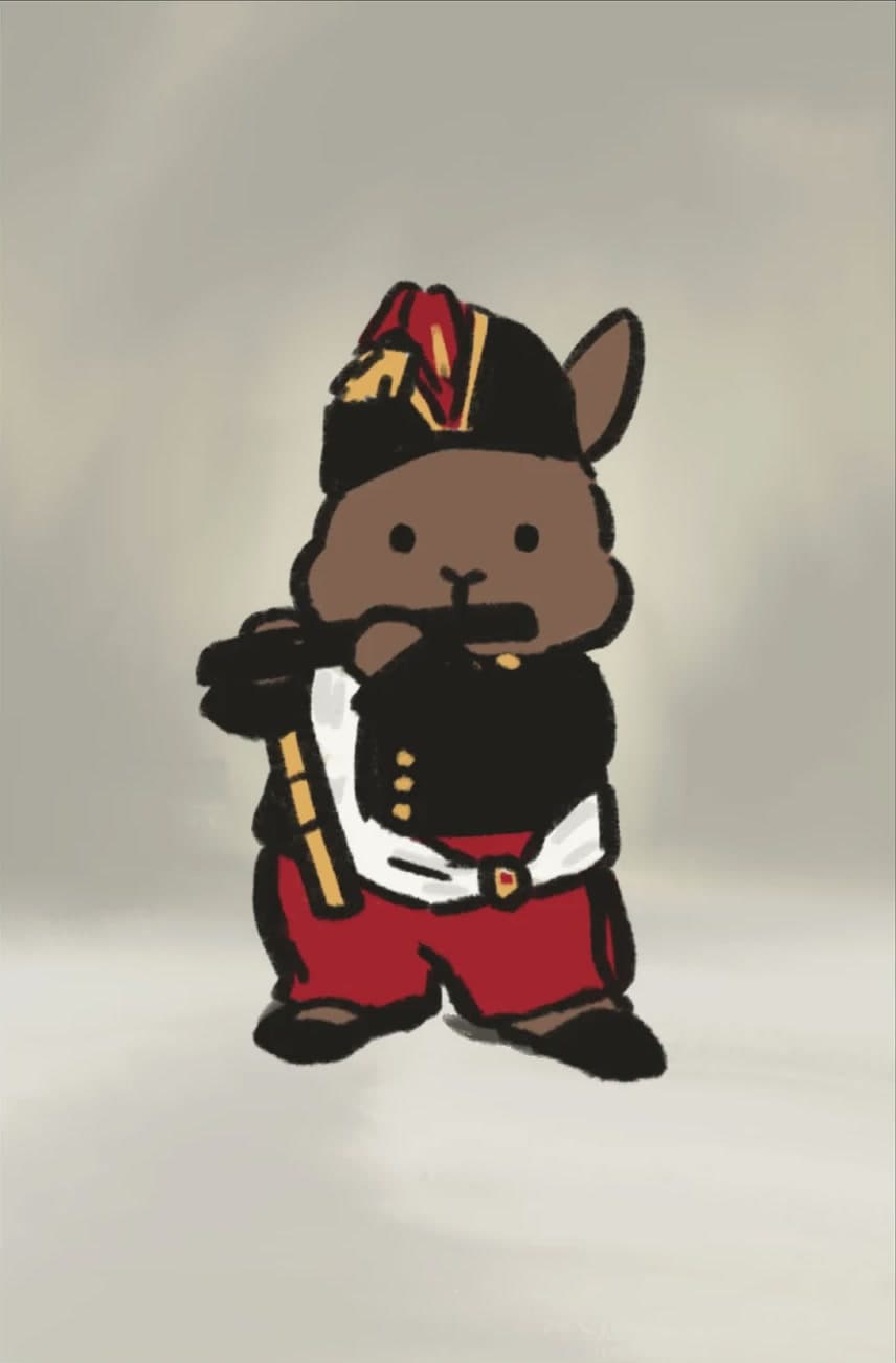 軍服姿で笛を吹くうさぎのイラスト