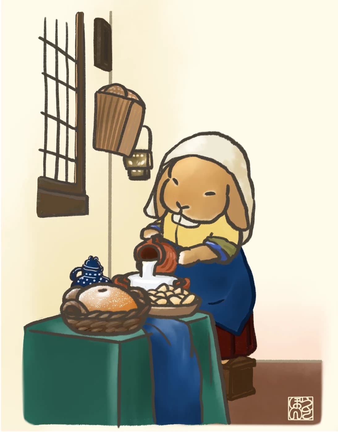 牛乳を注ぐうさぎのイラスト