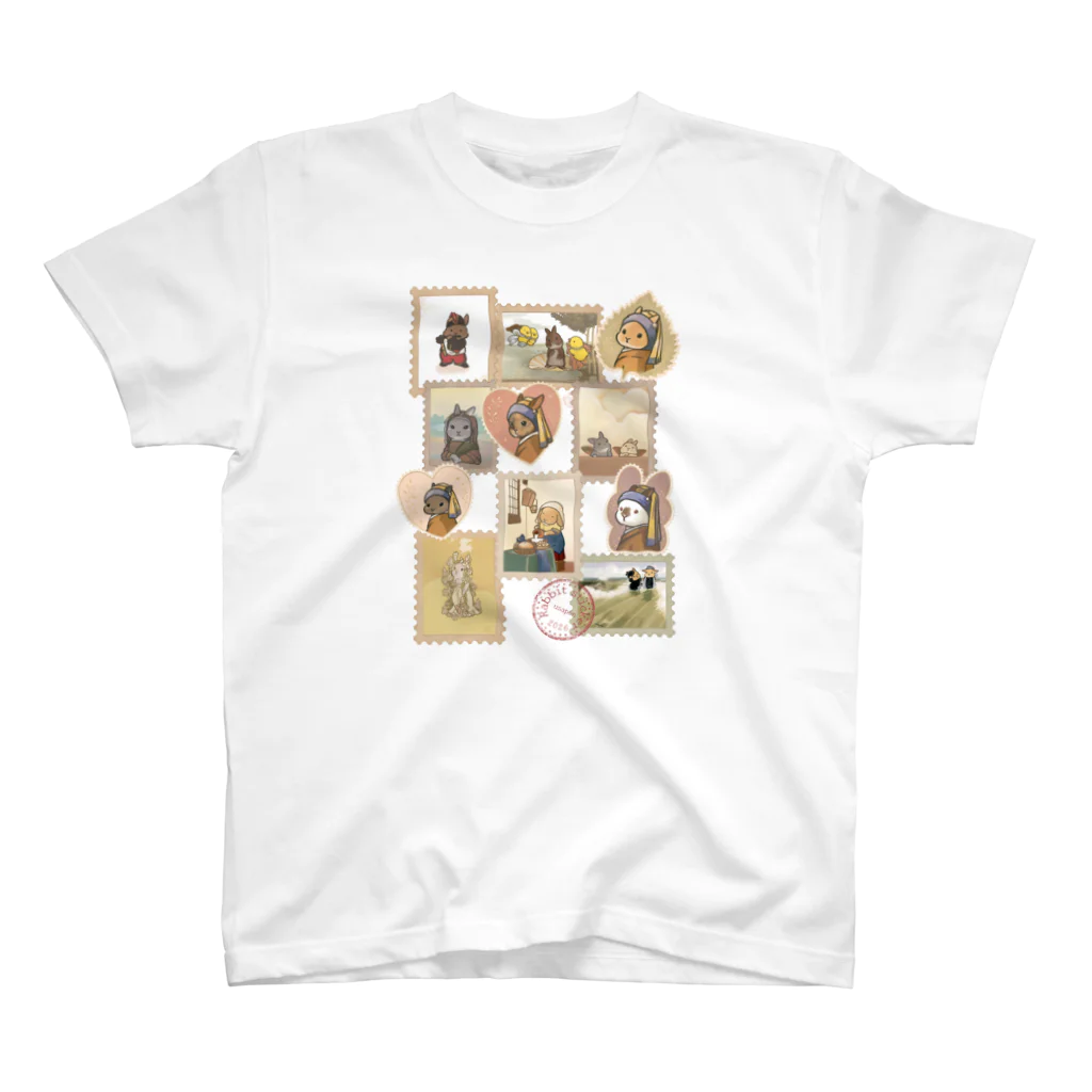 名画うさぎの集合イラストを使ったTシャツ